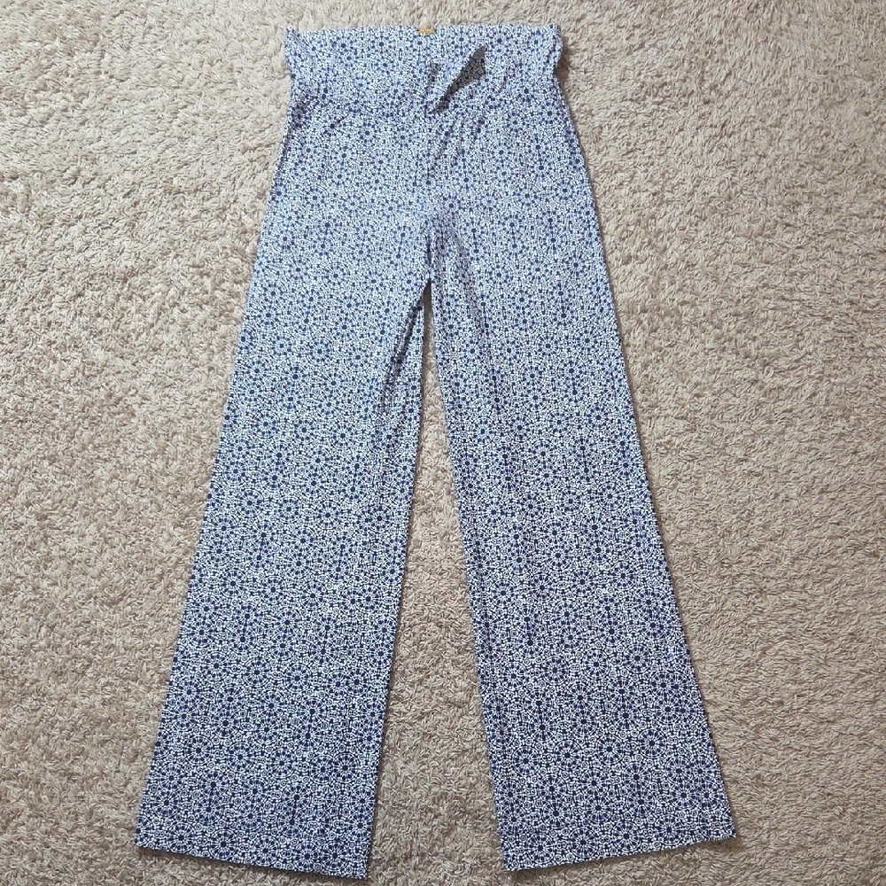 Helen Jon Blue Geometric Wide Leg Pants